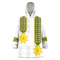 Ethiopian Enkutatash Kid Wearable Blanket Hoodie White Adey Flower Tilet Habesha Inspired