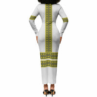 Ethiopian Enkutatash Long Sleeve Bodycon Dress White Adey Flower Tilet Habesha Inspired