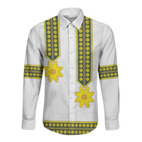 Ethiopian Enkutatash Long Sleeve Button Shirt White Adey Flower Tilet Habesha Inspired