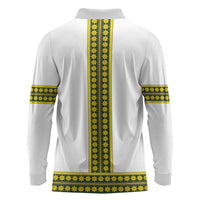 Ethiopian Enkutatash Long Sleeve Polo Shirt White Adey Flower Tilet Habesha Inspired