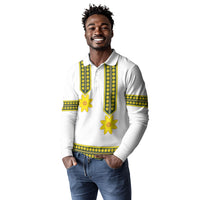 Ethiopian Enkutatash Long Sleeve Polo Shirt White Adey Flower Tilet Habesha Inspired