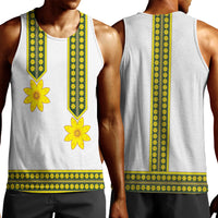 Ethiopian Enkutatash Men Tank Top White Adey Flower Tilet Habesha Inspired