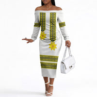 Ethiopian Enkutatash Off The Shoulder Long Sleeve Dress White Adey Flower Tilet Habesha Inspired