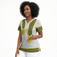 Ethiopian Enkutatash Scrub Top White Adey Flower Tilet Habesha Inspired