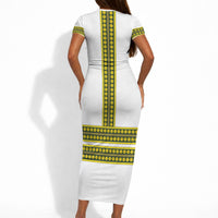 Ethiopian Enkutatash Short Sleeve Bodycon Dress White Adey Flower Tilet Habesha Inspired