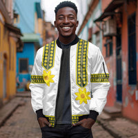Ethiopian Enkutatash Sleeve Zip Bomber Jacket White Adey Flower Tilet Habesha Inspired