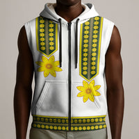 Ethiopian Enkutatash Sleeveless Zip Hoodie White Adey Flower Tilet Habesha Inspired