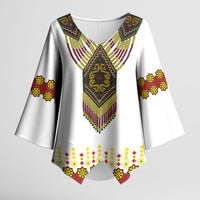 Ethiopian Enkutatash Personalized Kimono Sleeve Blouse Traditional Habesha Glass D'va Necklace Inspired