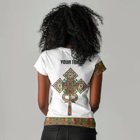 Ethiopian Enkutatash Personalized Women V-Neck T-Shirt Traditional Habesha Pattern