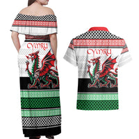 Cymru Celtic Wales Knot Couples Matching Off Shoulder Maxi Dress and Hawaiian Shirt Celtic Nation Heritage Pride - Wonder Print Shop