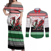 Cymru Celtic Wales Knot Couples Matching Off Shoulder Maxi Dress and Long Sleeve Button Shirt Celtic Nation Heritage Pride - Wonder Print Shop