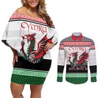 Cymru Celtic Wales Knot Couples Matching Off Shoulder Short Dress and Long Sleeve Button Shirt Celtic Nation Heritage Pride - Wonder Print Shop