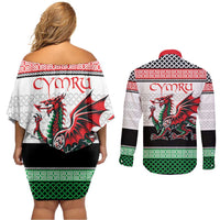 Cymru Celtic Wales Knot Couples Matching Off Shoulder Short Dress and Long Sleeve Button Shirt Celtic Nation Heritage Pride - Wonder Print Shop