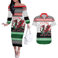 Cymru Celtic Wales Knot Couples Matching Off The Shoulder Long Sleeve Dress and Hawaiian Shirt Celtic Nation Heritage Pride - Wonder Print Shop