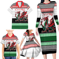 Cymru Celtic Wales Knot Family Matching Long Sleeve Bodycon Dress and Hawaiian Shirt Celtic Nation Heritage Pride - Wonder Print Shop