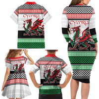 Cymru Celtic Wales Knot Family Matching Long Sleeve Bodycon Dress and Hawaiian Shirt Celtic Nation Heritage Pride - Wonder Print Shop