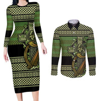 Ireland Celtic Knot Couples Matching Long Sleeve Bodycon Dress and Long Sleeve Button Shirt Celtic Nation Heritage Pride - Wonder Print Shop