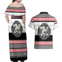 Isle of Man Celtic Knot Couples Matching Off Shoulder Maxi Dress and Hawaiian Shirt Celtic Nation Heritage Pride - Wonder Print Shop