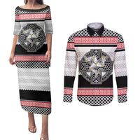 Isle of Man Celtic Knot Couples Matching Puletasi and Long Sleeve Button Shirt Celtic Nation Heritage Pride - Wonder Print Shop