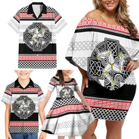 Isle of Man Celtic Knot Family Matching Off Shoulder Short Dress and Hawaiian Shirt Celtic Nation Heritage Pride - Wonder Print Shop
