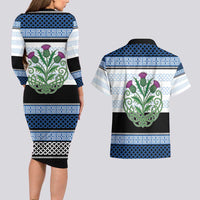 Scotland Celtic Knot Couples Matching Long Sleeve Bodycon Dress and Hawaiian Shirt Celtic Nation Heritage Pride - Wonder Print Shop