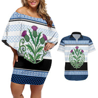 Scotland Celtic Knot Couples Matching Off Shoulder Short Dress and Hawaiian Shirt Celtic Nation Heritage Pride - Wonder Print Shop