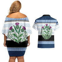 Scotland Celtic Knot Couples Matching Off Shoulder Short Dress and Hawaiian Shirt Celtic Nation Heritage Pride - Wonder Print Shop
