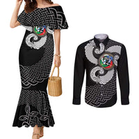 Six Celtic Countries Heritage Couples Matching Mermaid Dress and Long Sleeve Button Shirt Black Celtic Knot Triskelion - Wonder Print Shop