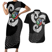 Six Celtic Countries Heritage Couples Matching Short Sleeve Bodycon Dress and Hawaiian Shirt Black Celtic Knot Triskelion - Wonder Print Shop
