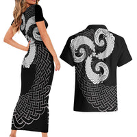 Six Celtic Countries Heritage Couples Matching Short Sleeve Bodycon Dress and Hawaiian Shirt Black Celtic Knot Triskelion - Wonder Print Shop