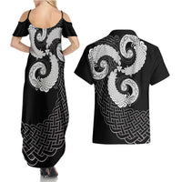 Six Celtic Countries Heritage Couples Matching Summer Maxi Dress and Hawaiian Shirt Black Celtic Knot Triskelion - Wonder Print Shop