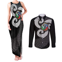 Six Celtic Countries Heritage Couples Matching Tank Maxi Dress and Long Sleeve Button Shirt Black Celtic Knot Triskelion - Wonder Print Shop