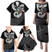 Six Celtic Countries Heritage Family Matching Puletasi and Hawaiian Shirt Black Celtic Knot Triskelion - Wonder Print Shop