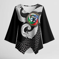 Six Celtic Countries Heritage Kimono Sleeve Blouse Black Celtic Knot Triskelion - Wonder Print Shop