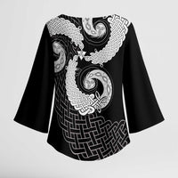 Six Celtic Countries Heritage Kimono Sleeve Blouse Black Celtic Knot Triskelion - Wonder Print Shop