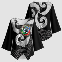 Six Celtic Countries Heritage Kimono Sleeve Blouse Black Celtic Knot Triskelion - Wonder Print Shop