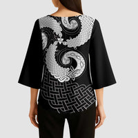 Six Celtic Countries Heritage Kimono Sleeve Blouse Black Celtic Knot Triskelion - Wonder Print Shop