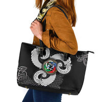 Six Celtic Countries Heritage Leather Tote Bag Black Celtic Knot Triskelion - Wonder Print Shop