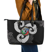 Six Celtic Countries Heritage Leather Tote Bag Black Celtic Knot Triskelion - Wonder Print Shop