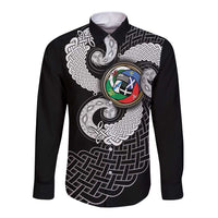 Six Celtic Countries Heritage Long Sleeve Button Shirt Black Celtic Knot Triskelion - Wonder Print Shop