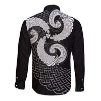 Six Celtic Countries Heritage Long Sleeve Button Shirt Black Celtic Knot Triskelion - Wonder Print Shop