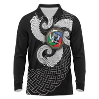 Six Celtic Countries Heritage Long Sleeve Polo Shirt Black Celtic Knot Triskelion - Wonder Print Shop