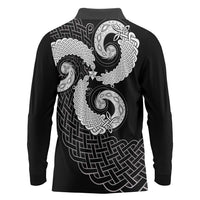 Six Celtic Countries Heritage Long Sleeve Polo Shirt Black Celtic Knot Triskelion - Wonder Print Shop