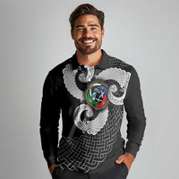 Six Celtic Countries Heritage Long Sleeve Polo Shirt Black Celtic Knot Triskelion - Wonder Print Shop