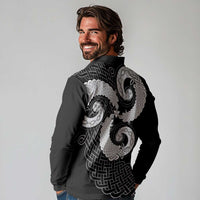 Six Celtic Countries Heritage Long Sleeve Polo Shirt Black Celtic Knot Triskelion - Wonder Print Shop