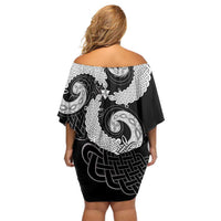 Six Celtic Countries Heritage Off Shoulder Short Dress Black Celtic Knot Triskelion - Wonder Print Shop