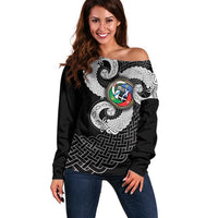 Six Celtic Countries Heritage Off Shoulder Sweater Black Celtic Knot Triskelion - Wonder Print Shop