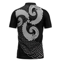 Six Celtic Countries Heritage Zipper Polo Shirt Black Celtic Knot Triskelion - Wonder Print Shop
