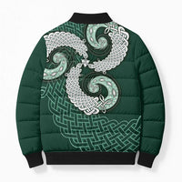 Six Celtic Countries Heritage Bomber Puffer Jacket Green Celtic Knot Triskelion - Wonder Print Shop