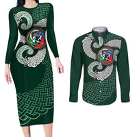 Six Celtic Countries Heritage Couples Matching Long Sleeve Bodycon Dress and Long Sleeve Button Shirt Green Celtic Knot Triskelion - Wonder Print Shop